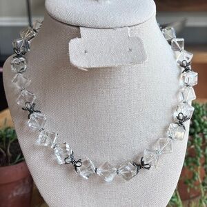 Vintage Suarti rondel-shaped quartz cubes and sterling silver toggle necklace